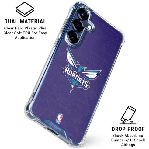 NBA Charlotte Hornets Distressed-Purple Galaxy S25 Clear Case